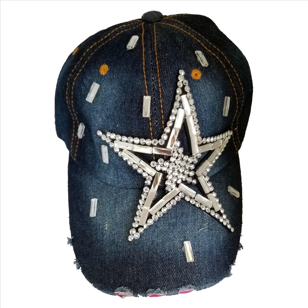 Distressed Denim Star Cap